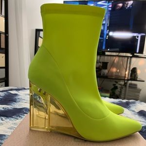Neon Yellow Wedged Booties